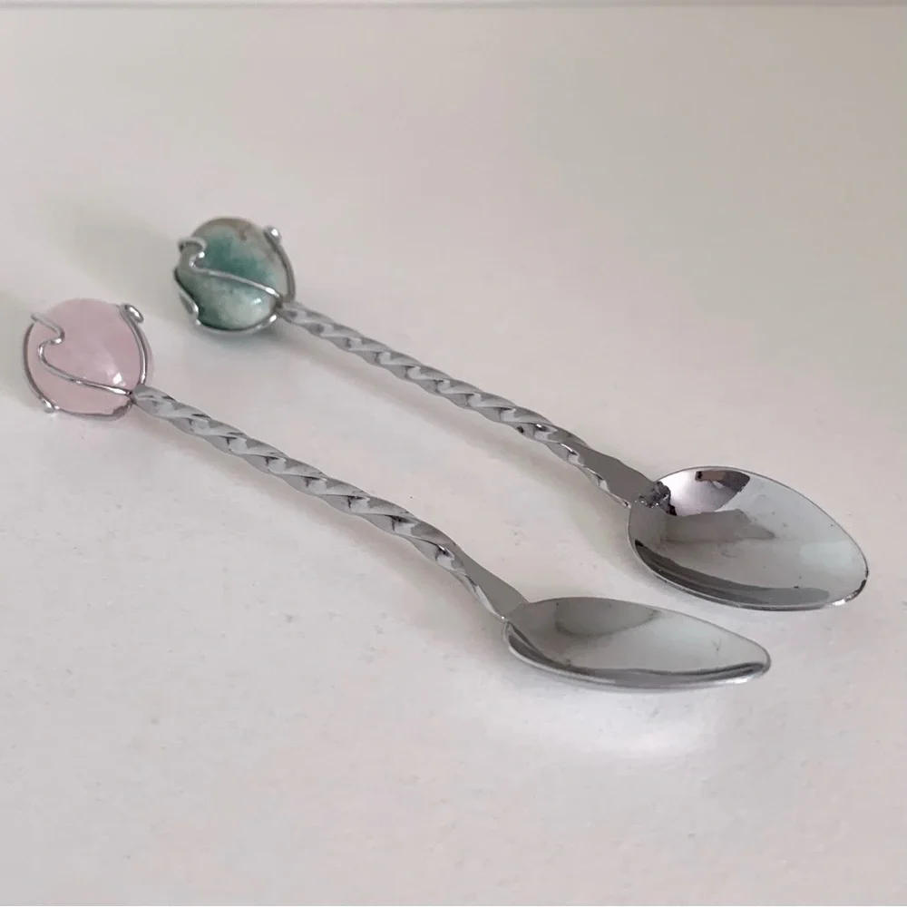 Vintage silver rope spoons with stone ends